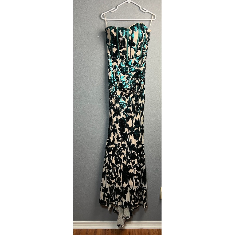 Faeriesty Strapless Floral Velvet Burnout Fairy Maxi Dress Corset Formal Gown Lg